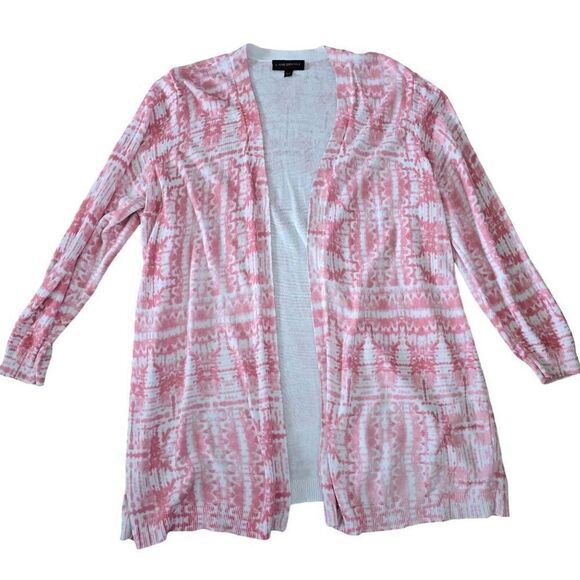Lane Bryant Cardigan Sweater Women's Size 18/20 Pink White Stretch Long Sleeve - Picture 1 of 6